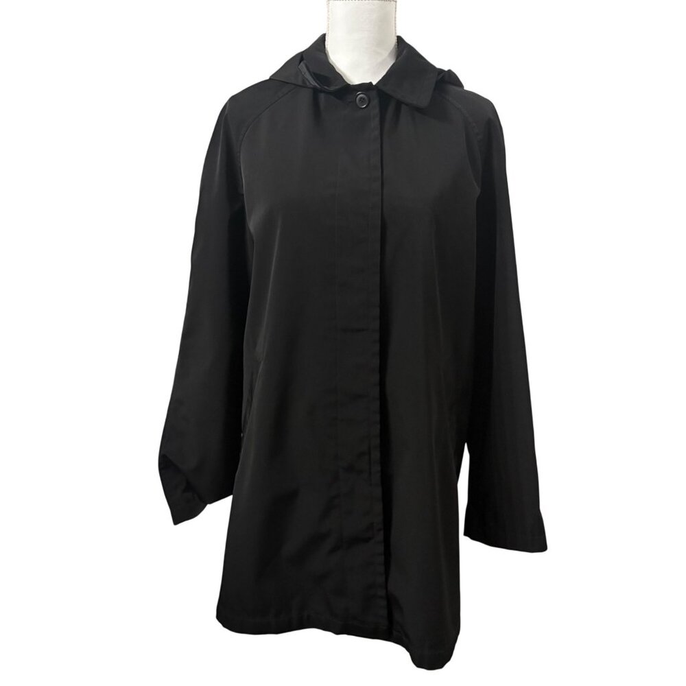 Towne Collection Black Urban Hooded Sleek Contemporary Rain Jacket Womens Large